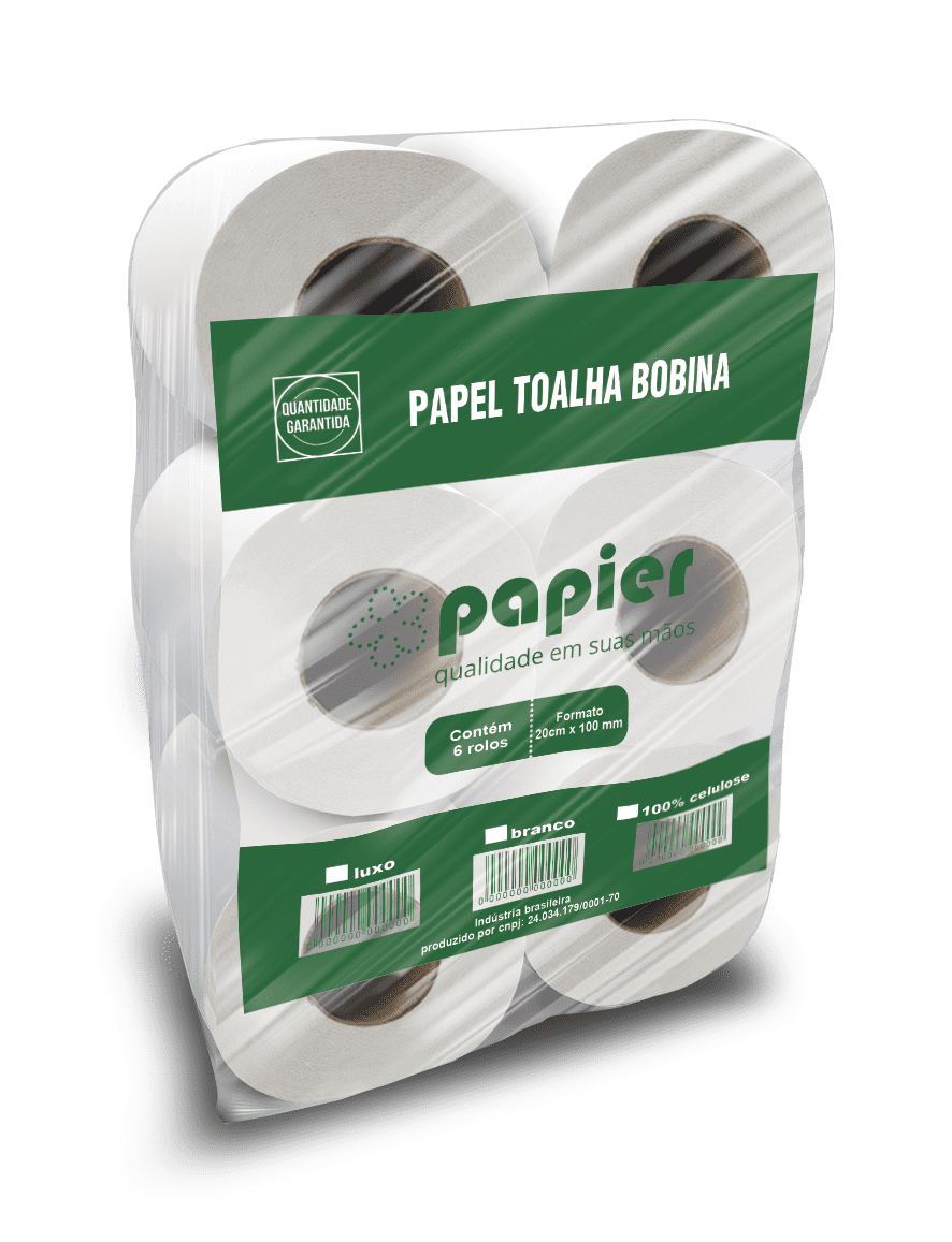 Papel Toalha Bobina Branco PAPIER 6 rolos 20 x 100m