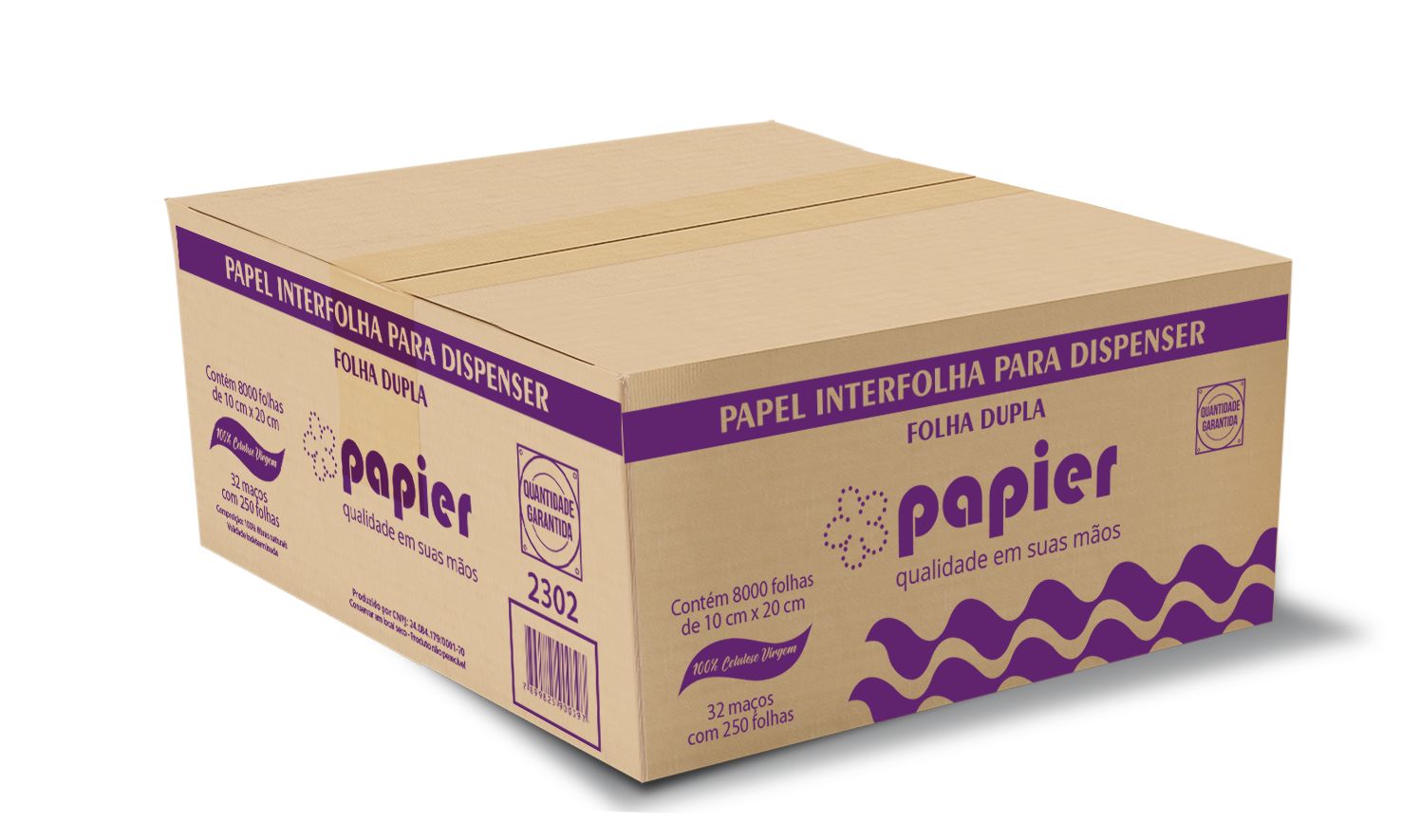 Papel Higienico Intercalado Papier Folha Dupla 100% Celulose Caixa com 10.000 Folhas