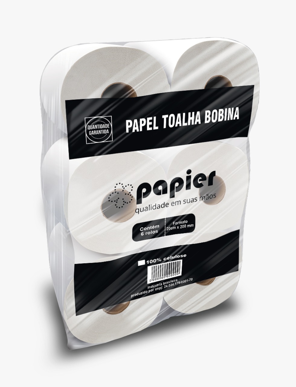 Papel Toalha Bobina 100% Celulose PAPIER 30/32g 6 rolos 20 x 200m