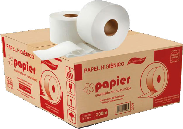 Papel Higienico Papier 8 Rolos x 300m 100% Celulose Caixa